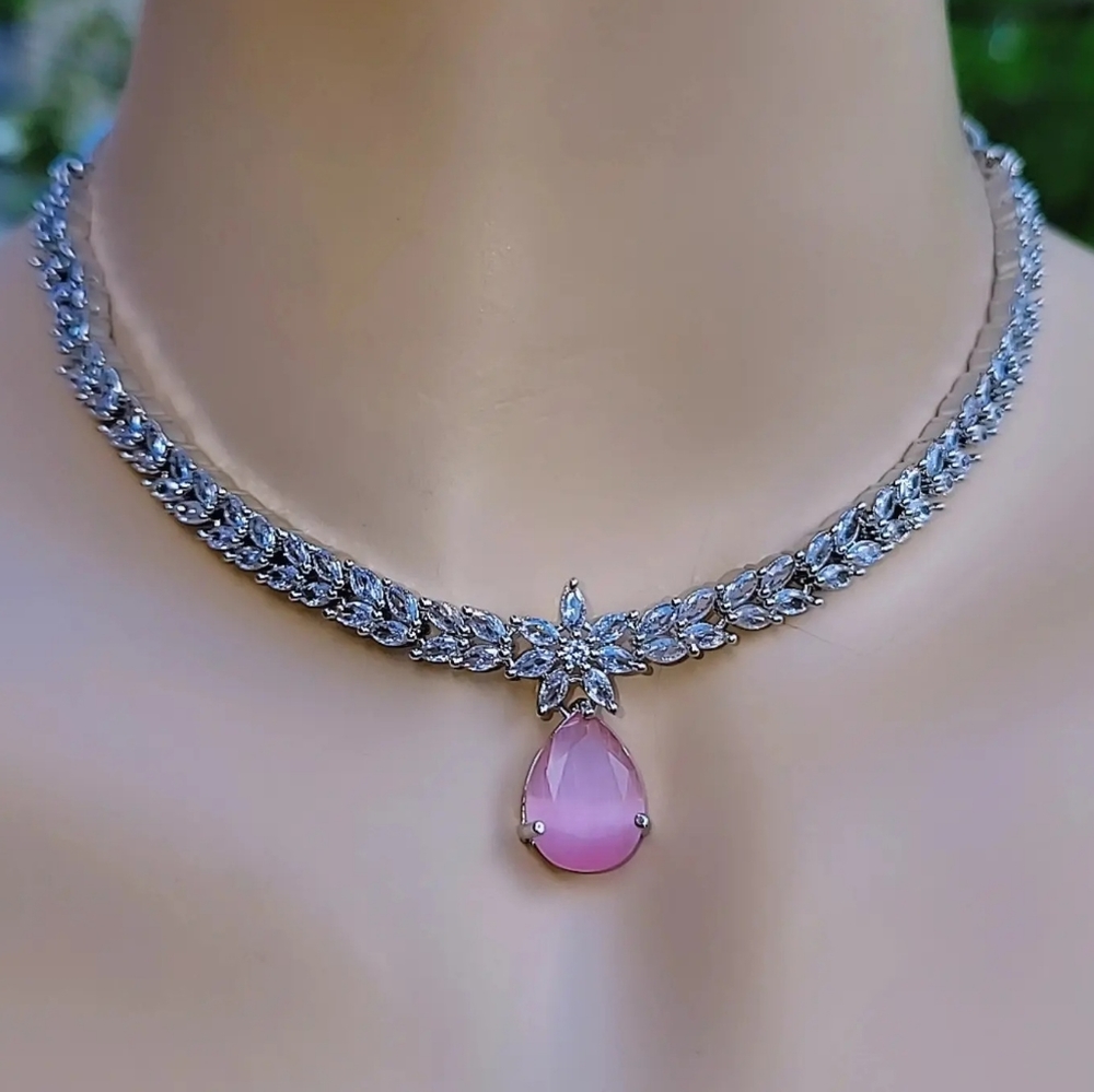 Baby Pink American Bridesmaids Necklace with Drop Earrings